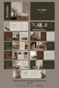 Portfolio de design d'intérieur présenté de manière esthétique avec un projet décoratif