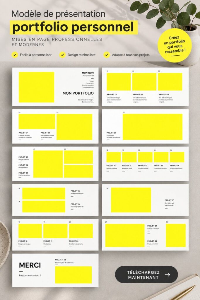 Portfolio personnel sur un ordinateur portable montrant des designs créatifs et professionnels