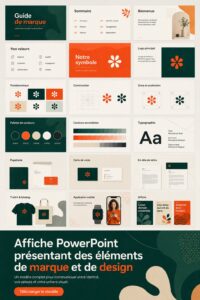 Un poster PowerPoint avec un design coloré et des éléments graphiques modernes, illustrant des astuces de présentation.