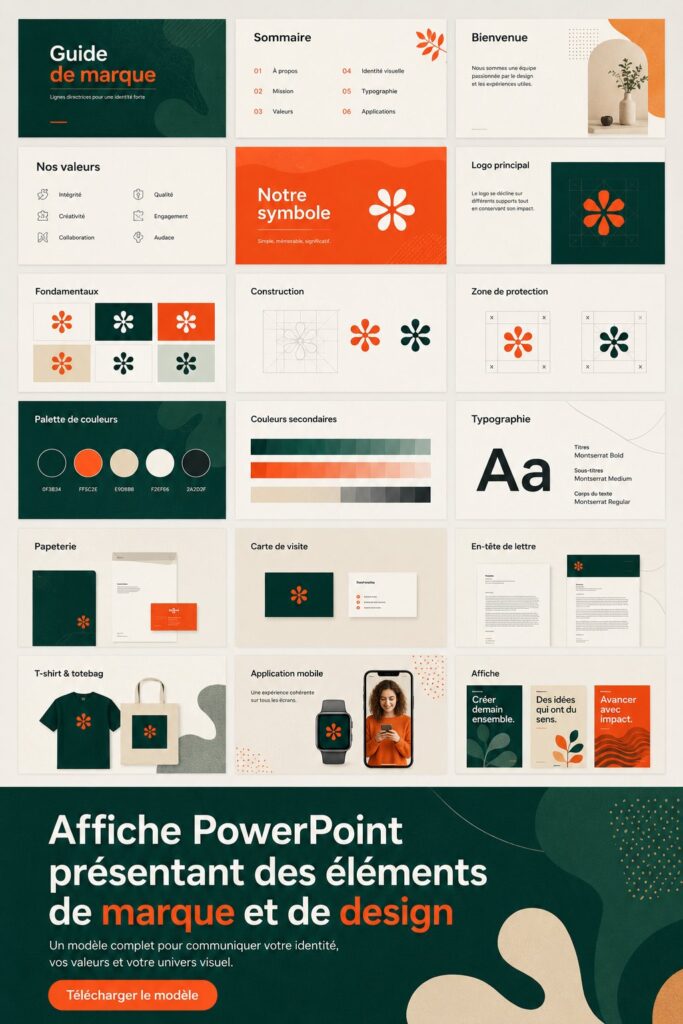 Un poster PowerPoint avec un design coloré et des éléments graphiques modernes, illustrant des astuces de présentation.