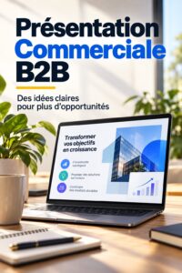 Femme professionnelle préparant une présentation B2B avec des graphiques et des notes