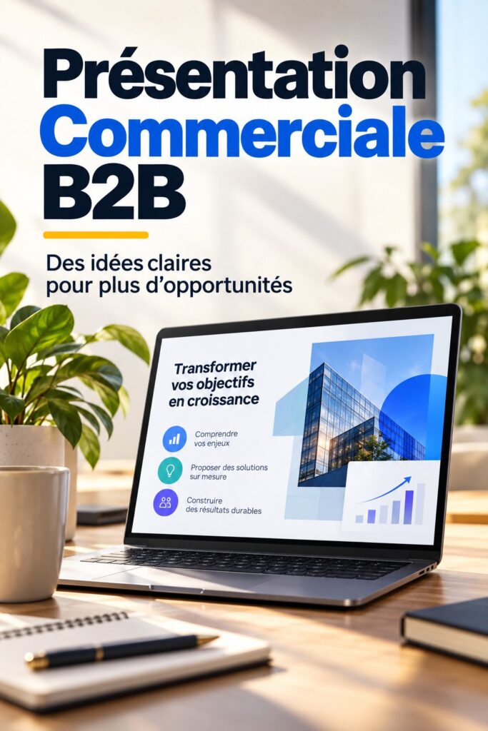 Femme professionnelle préparant une présentation B2B avec des graphiques et des notes