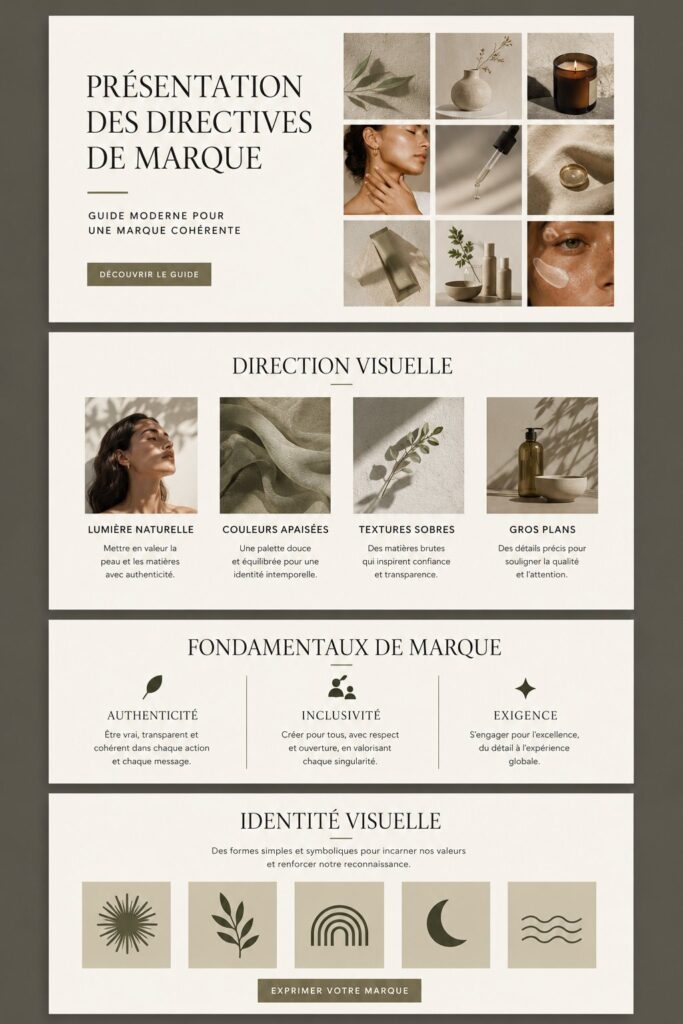 visuel d'une présentation moderne sur Canva, mettant en avant une identité de marque