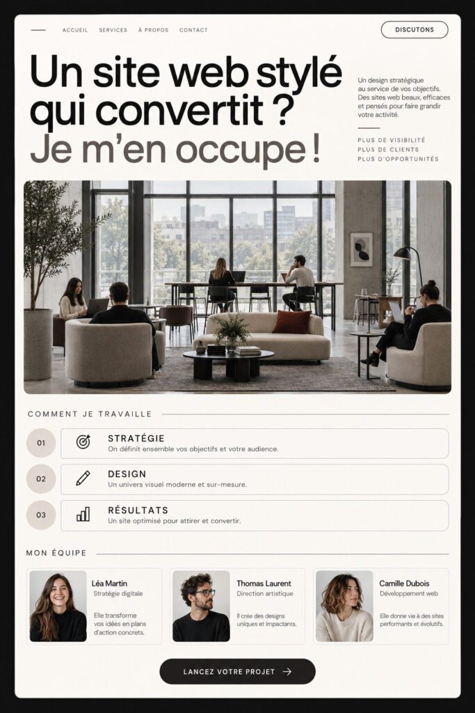 Femme travaillant sur un site web élégant et convertissant.