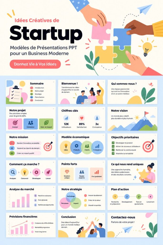 Modèles de présentation modernes pour startups avec des visuels attractifs