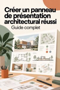 Tableau de présentation architectural bien conçu avec des croquis et rendus.