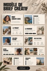 Template de brief créatif sur un bureau avec des outils de travail