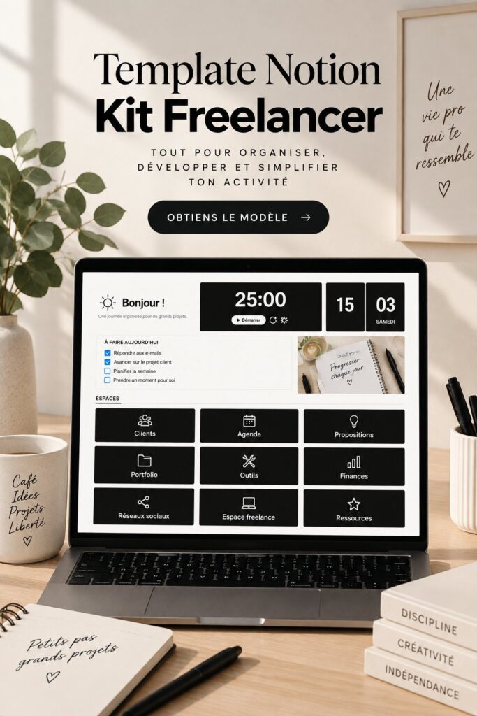 Template Notion pour freelances montrant un tableau de projet
