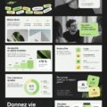 Un modèle minimaliste de présentation de startup avec des graphiques et des textes clairs.