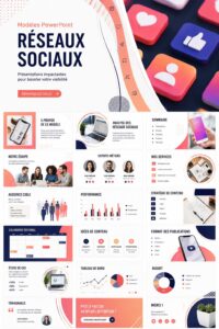 Un écran d'ordinateur affichant des modèles PowerPoint pour les réseaux sociaux.