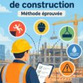 Femme analysant des plans de construction avec une attention particulière aux risques