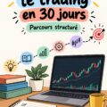 Femme heureuse apprenant le trading avec un ordinateur