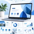 Un modèle PowerPoint élégant sur un ordinateur avec des slides professionnelles.