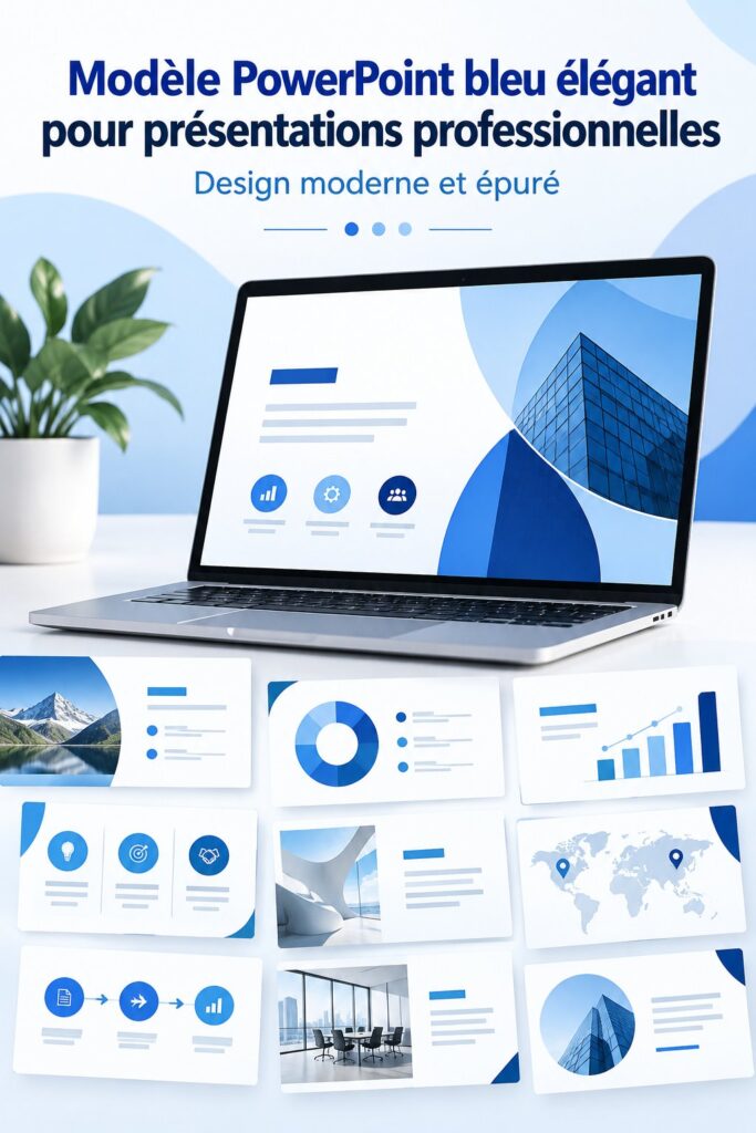Un modèle PowerPoint élégant sur un ordinateur avec des slides professionnelles.