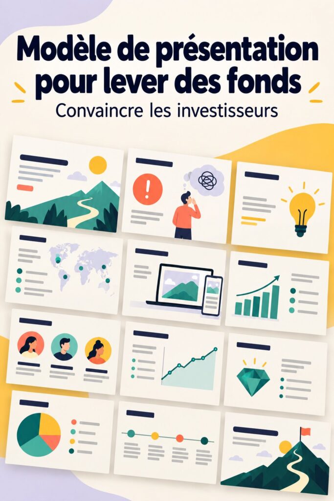 Modèle de présentation visuel pour investisseurs avec graphiques et textes clairs.